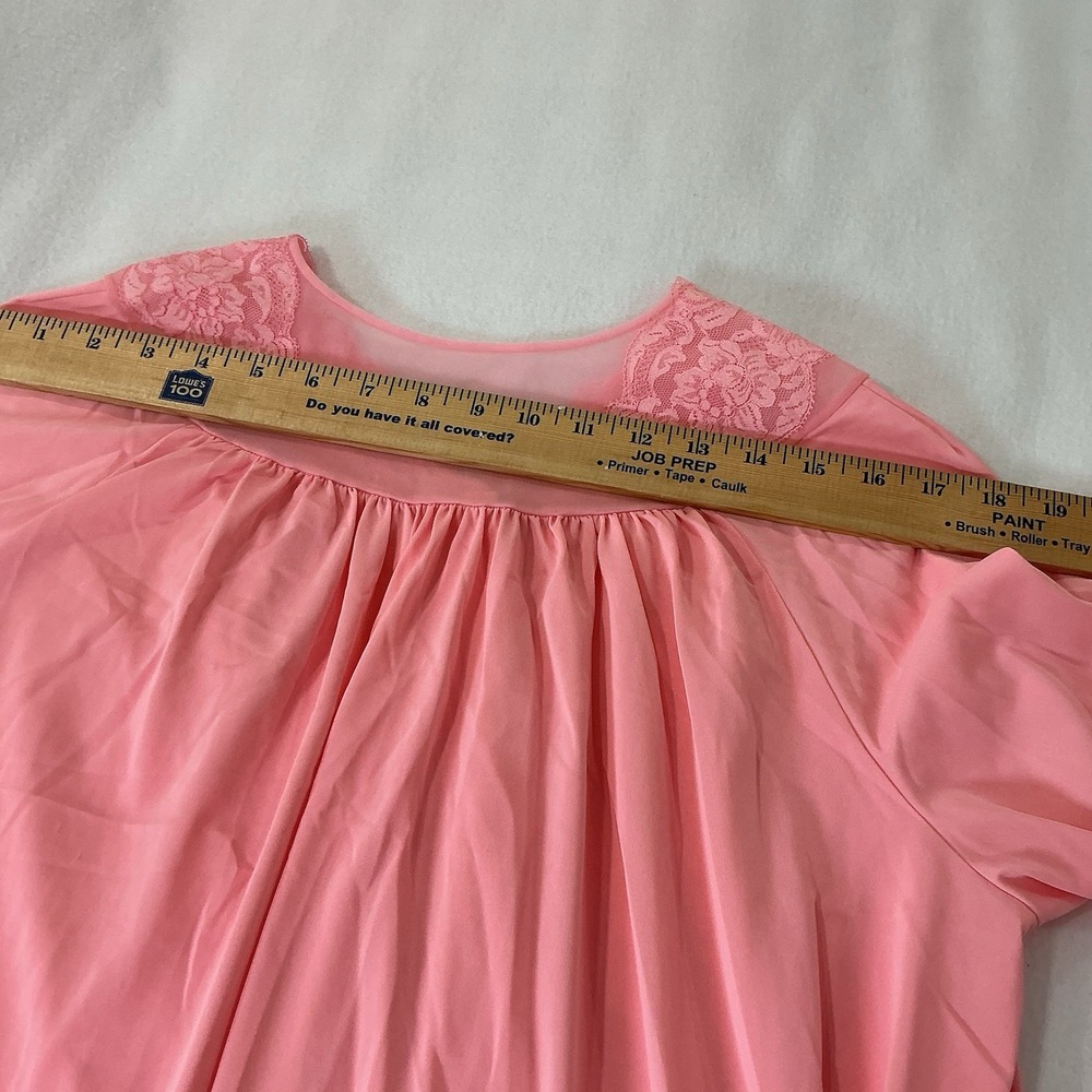 Vintage Shadowline Button-Front Full Length Robe Pink Lace Bodice & Trim Medium - Picture 13 of 16